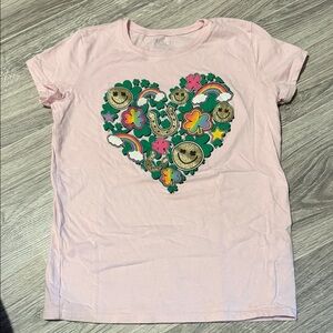 The Children's Place Light Pink Tee with Heart and Rainbow Graphic